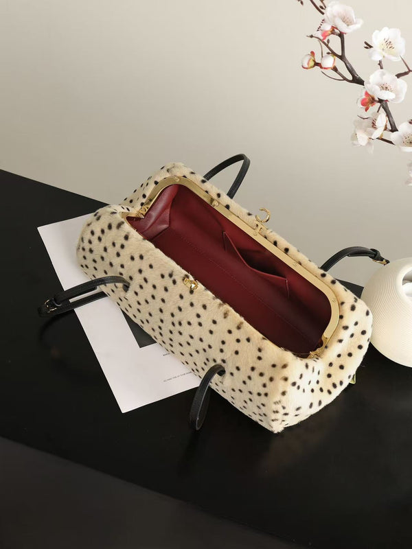 CC 26A Handbag 36CM Dalmatian Print Ivory Black Shearling Leather