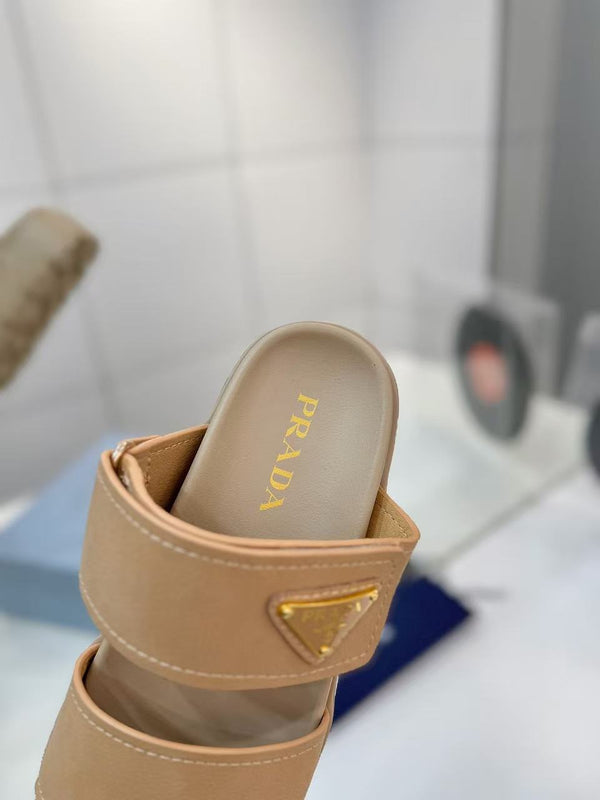 Pra Double-Strap Platform Slides Beige Cowhide Leather