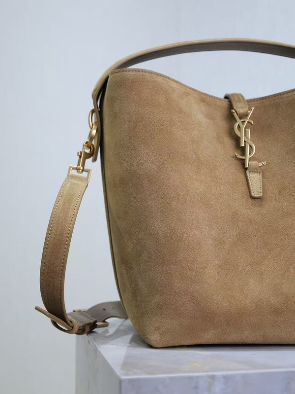 YSL 26s Le 37 Bucket Bag 26cm Golden Leaf Suede