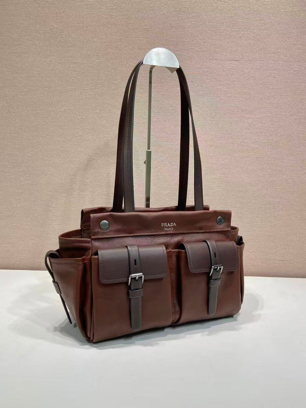Prada Route Shopping Bag Brown Leather