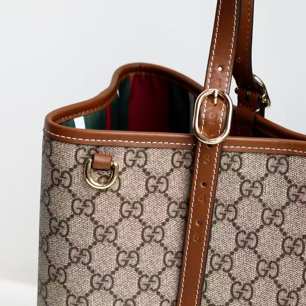 GG Emblem Maxi Tote Bag Beige Brown Monogram Coated Fabric