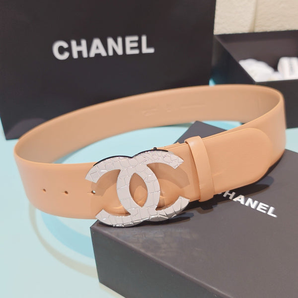 CC Belt 5CM CC Logo Buckle Silver Crystal Leather