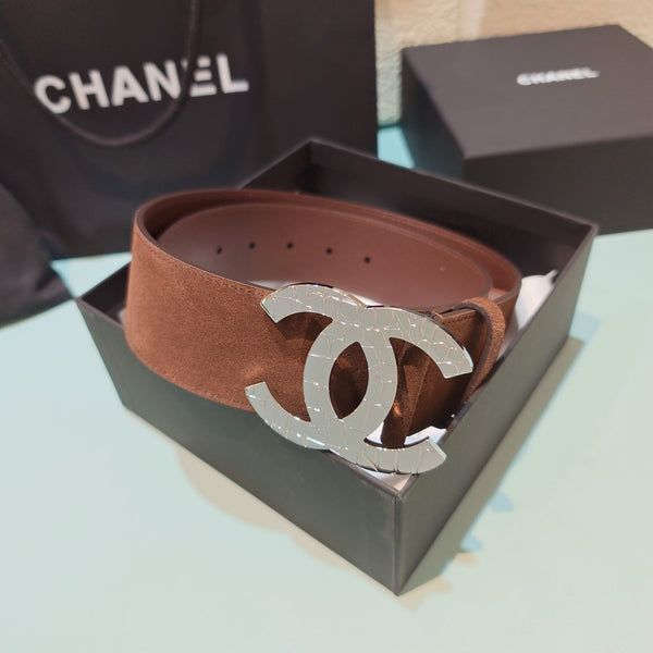CC Belt 5CM CC Logo Buckle Silver Crystal Leather