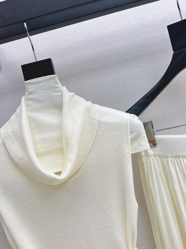 HM Belted Cowl-Neck Knit Set Ivory Wool