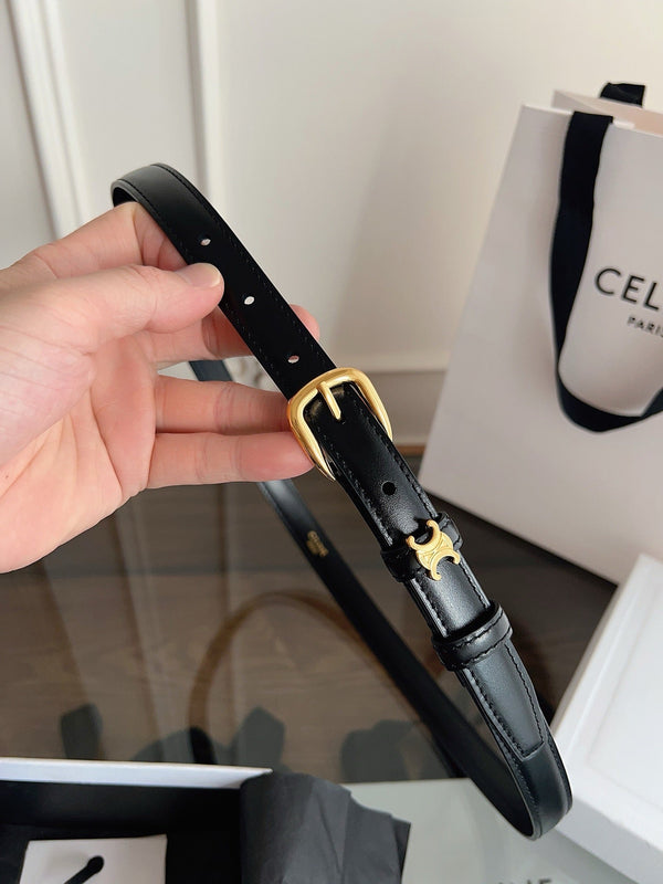 CL MINI 18 MM VIVIENNE BELT IN BLACK CALFSKIN GOLD HARDWARE