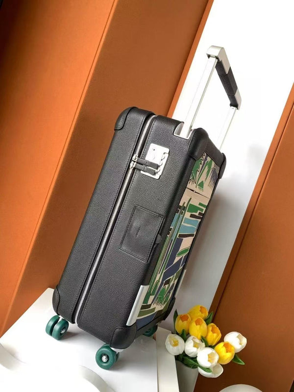 HM R.M.S Cabine Surfer Rolling Suitcase Black Multicolor Canvas Leather