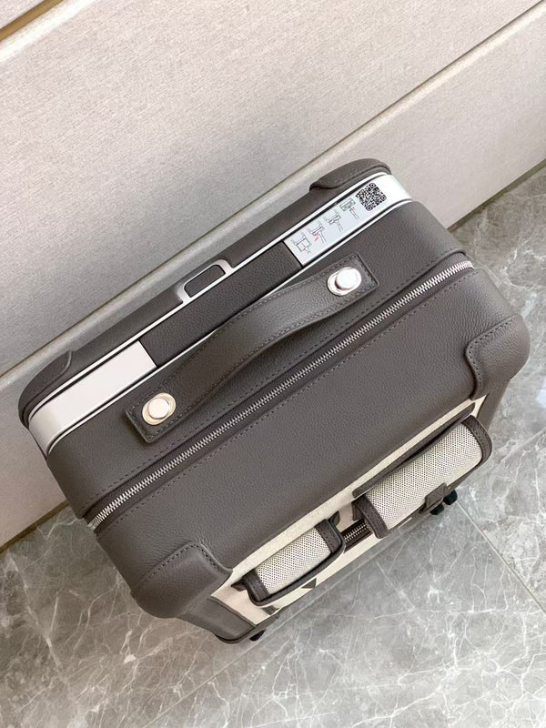 HM R.M.S Cargo Cabin Rolling Suitcase Grey Canvas Leather