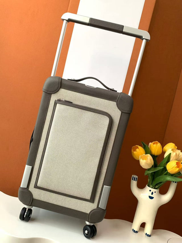 HM R.M.S Cargo Cabin Rolling Suitcase Grey Canvas Leather