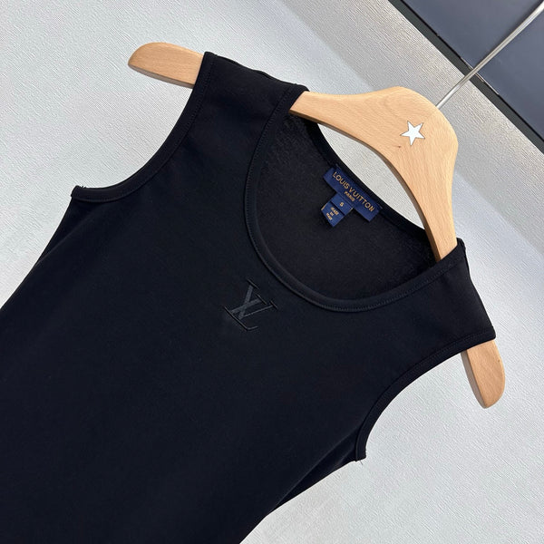 BLLV Ruffle Hem Tank Top in Black Cotton