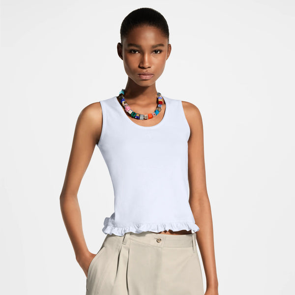 BLLV Ruffle Hem Tank Top in White Cotton
