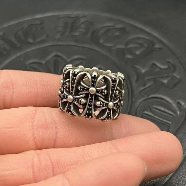 Chrome Paved Cemetery Cross Silver Ring