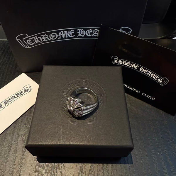 Chrome Diamond Cross Silver Ring