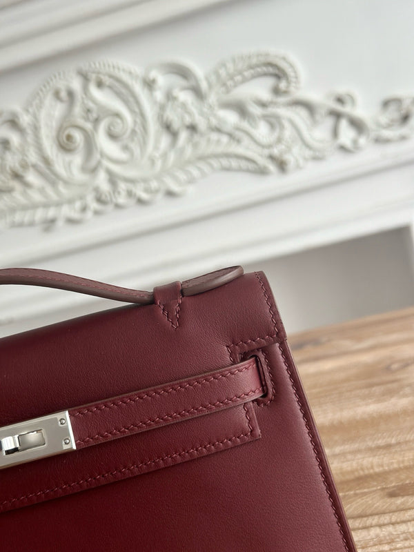 HM Kelly Pochette Rouge H 22CM Burgundy Swift Leather