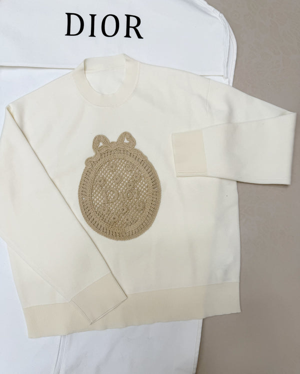 CD Dioriviera Médaillon Sweater Cream Virgin Wool-Blend Knit