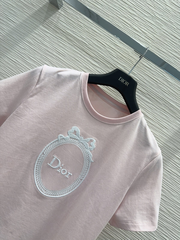 CD Médaillon Embroidered Fitted T-Shirt Pink Cotton