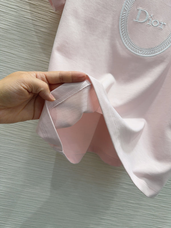 CD Médaillon Embroidered Fitted T-Shirt Pink Cotton