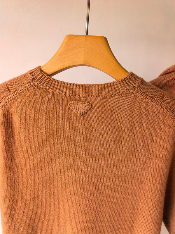 Prad Short-Sleeved Sweater With Scarf Camel Brown Cashmere