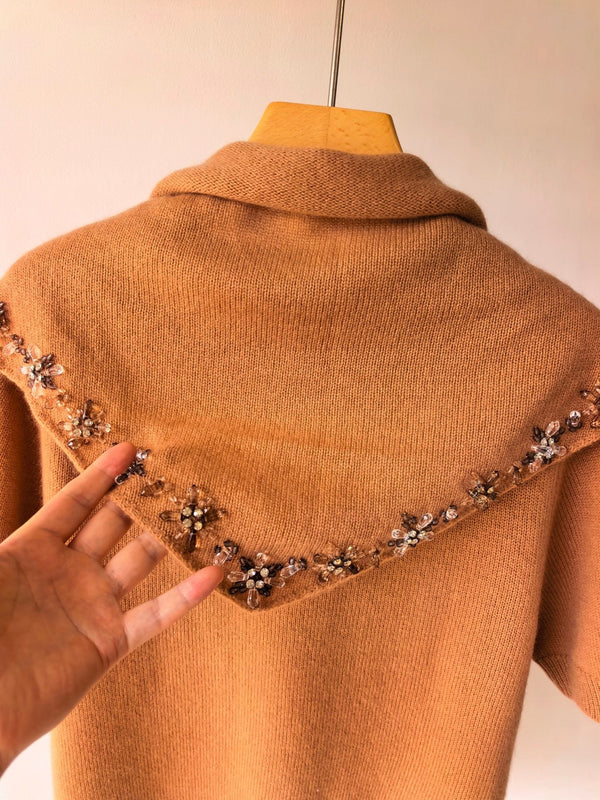 Prad Short-Sleeved Sweater With Scarf Camel Brown Cashmere