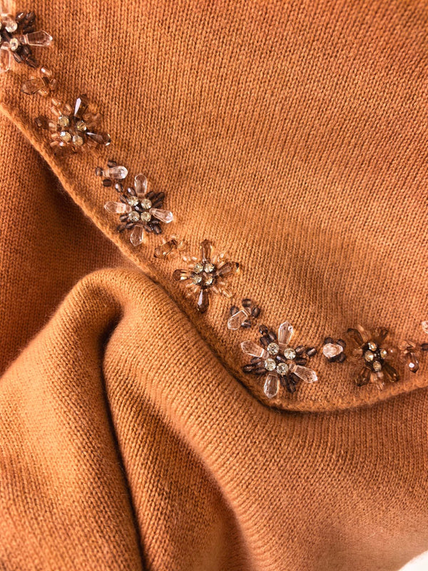 Prad Short-Sleeved Sweater With Scarf Camel Brown Cashmere