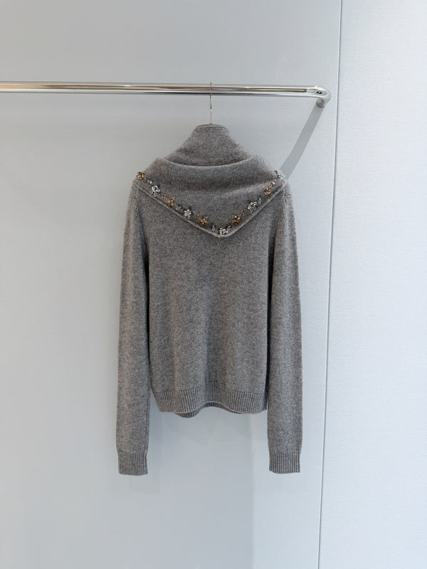 Prad Crewneck Sweater with Stole Grey Cashmere