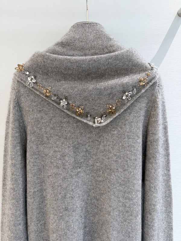 Prad Crewneck Sweater with Stole Grey Cashmere
