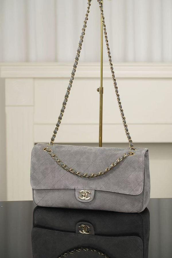 Chanel Maxi Flap Bag 32cm Grey Suede Leather