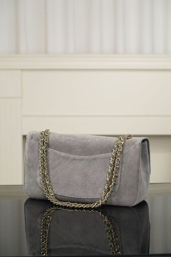Chanel Maxi Flap Bag 32cm Grey Suede Leather