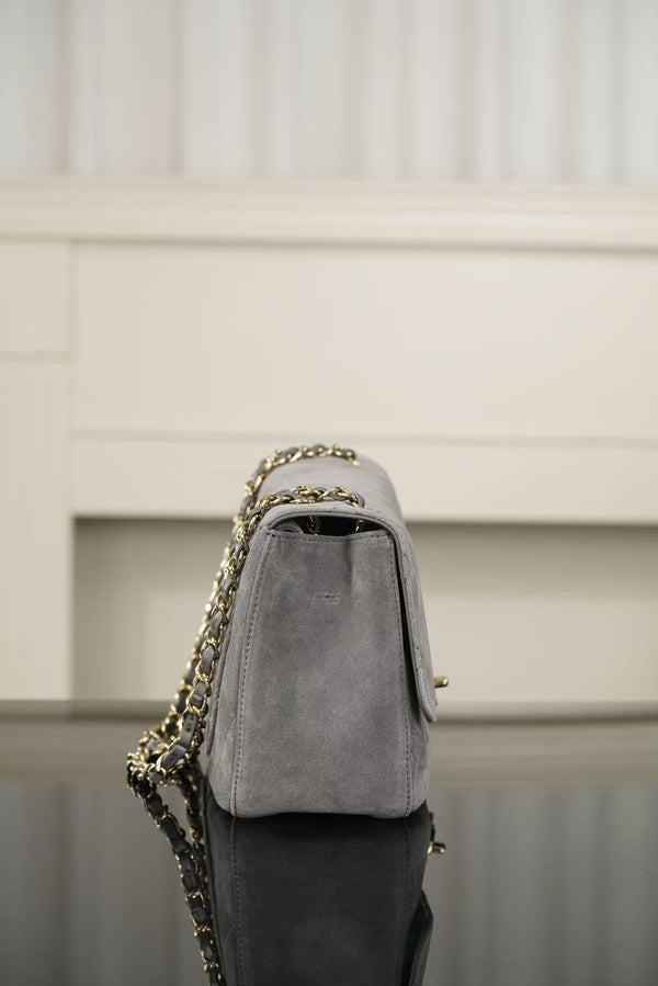 Chanel Maxi Flap Bag 32cm Grey Suede Leather