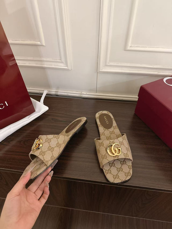 GG Slides Double G in Sand and Brown Canvas