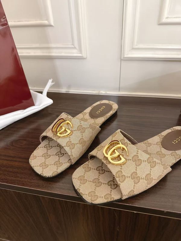 GG Slides Double G in Sand and Brown Canvas