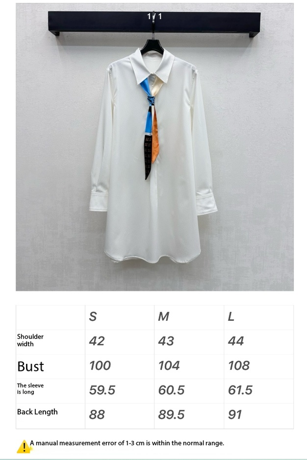 Celine Long Silk Scarf Shirt Dress White Cotton 351803
