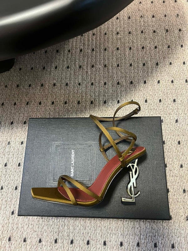 YSL Opyum Sandals Olive Green Fabric Leather