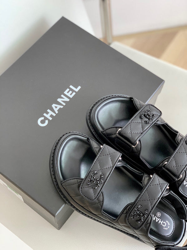 CC 25S Dad Sandal Black Calfskin