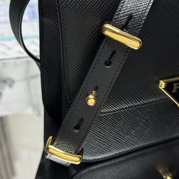 Prada Embleme Shoulder Bag Black Saffiano Leather