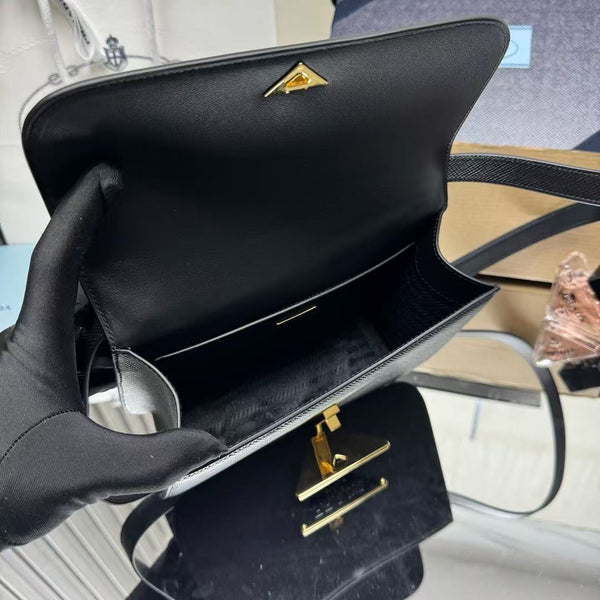 Prada Embleme Shoulder Bag Black Saffiano Leather