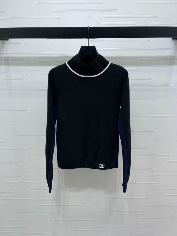 Chanel 2026 High-Neck Base Layer Top Black Cream Pink Wool