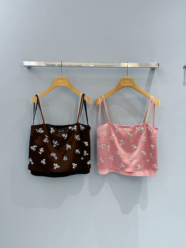 Miu Rhinestone Camisole in YB Acetate Blend