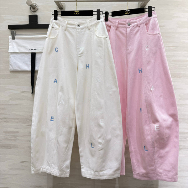 CC Embroidered Letter Wide-Leg Jeans Denim 415961