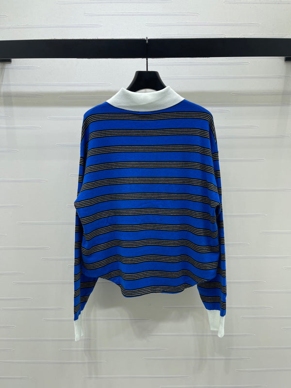 CE 26S Striped Polo Shirt Triomphe Embroidery Blue Black Wool 420994
