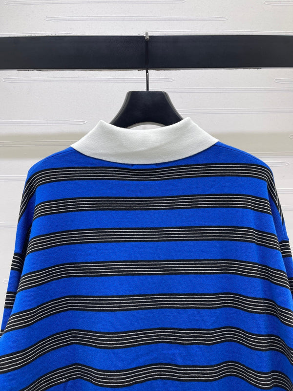 CE 26S Striped Polo Shirt Triomphe Embroidery Blue Black Wool 420994