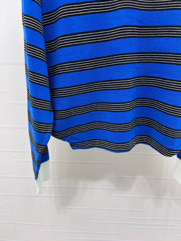CE 26S Striped Polo Shirt Triomphe Embroidery Blue Black Wool 420994