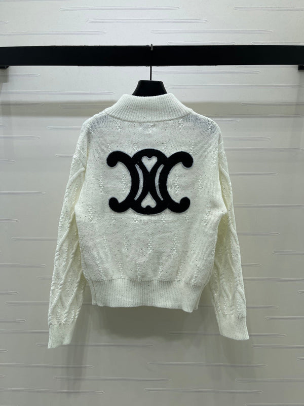 CE 26S Zip-Up Knit Cardigan Triomphe Logo Wool 430316