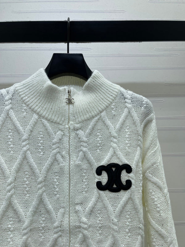 CE 26S Zip-Up Knit Cardigan Triomphe Logo Wool 430316