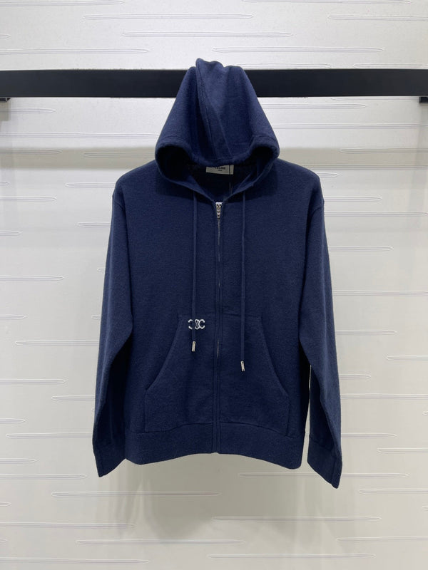 CE 26S Knit Zip-Up Hoodie Embroidered Detail Wool 430311