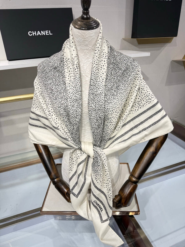 CC 2026 Polka Dot Scarf 140cm Black White Cashmere And Silk 217763