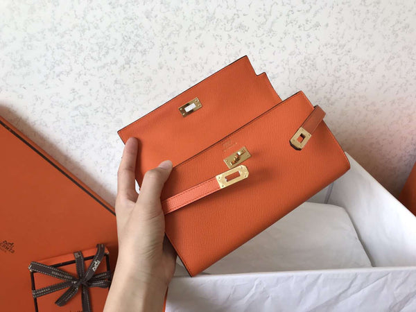 Kelly Long Wallet 20cm Orange Epsom Leather