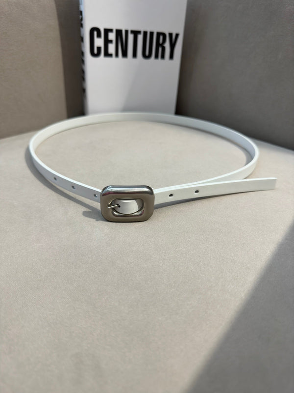 BV Square Buckle Belt 1.2cm White Cowhide 211336