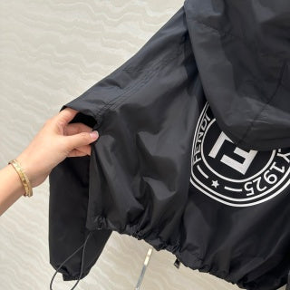 Fendi Hooded Jacket Set Black Silk Fabric