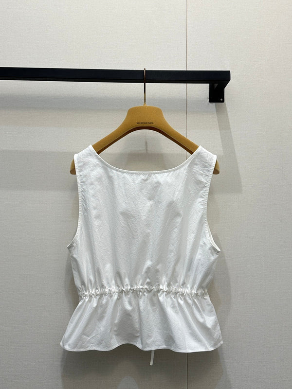Miu Miu White drawstring vest with letter appliqué in Cotton