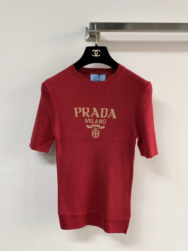 Prada Seven-Color Short-Sleeve T-Shirt with Logo in Wool